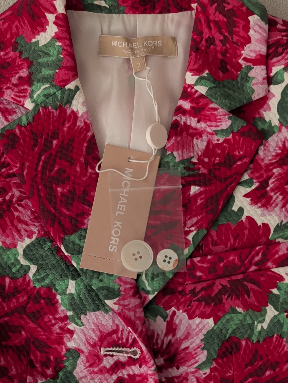 NWT Onward Luxury Paris Michael Kors Floral Quilted Blazer in Pink, Red & Green